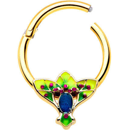 16G 3/8 Blue Gem Gold Tone Tropic Fan Hinged Segment Ring