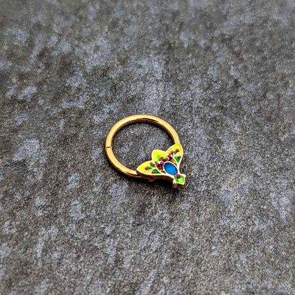 16G 3/8 Blue Gem Gold Tone Tropic Fan Hinged Segment Ring