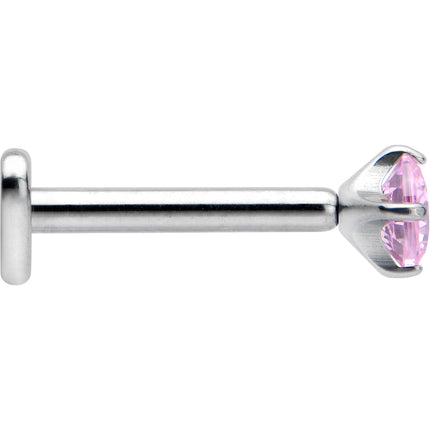 16G 5/16 Pink CZ ASTM F-136 Implant Grade Titanium Threadless Heart End Labret