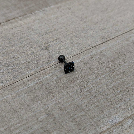 16G 1/4 Blue Gem Black Lacy Rhombus Cartilage Tragus Earring