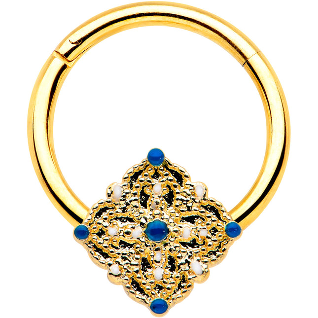 16G 3/8 Gold Tone Lacy Rhombus Hinged Segment Ring