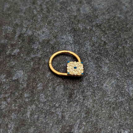 16G 3/8 Gold Tone Lacy Rhombus Hinged Segment Ring