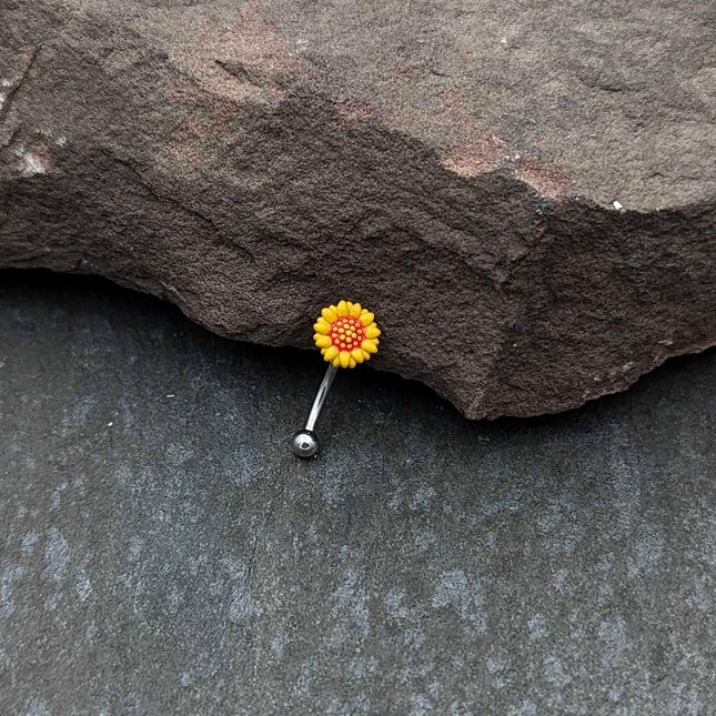 16G 5/16 Happy Sunflower Yellow Curved Eyebrow Ring