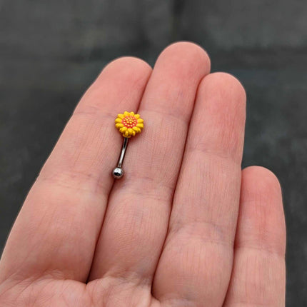 16G 5/16 Happy Sunflower Yellow Curved Eyebrow Ring