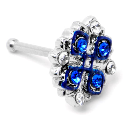 20G 1/4 Clear Blue Gem Embellished Cross Nose Bone