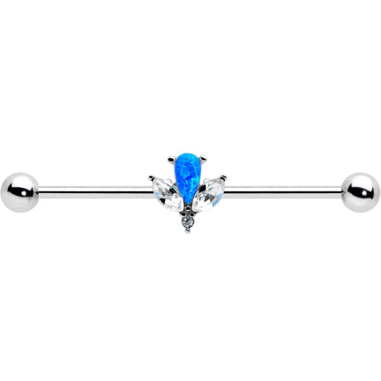 14G Blue Faux Opal Style Flower Industrial Barbell 38mm