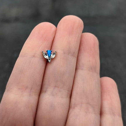 16G 5/16 Blue Synthetic Opal Style Flower Labret Monroe Tragus