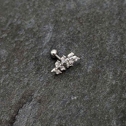 16G 1/4 Clear CZ Gem Flower And Vine Cartilage Tragus Earring