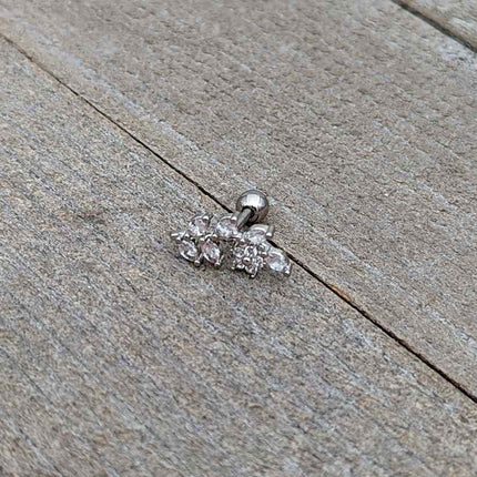 16G 1/4 Clear CZ Gem Flower And Vine Cartilage Tragus Earring