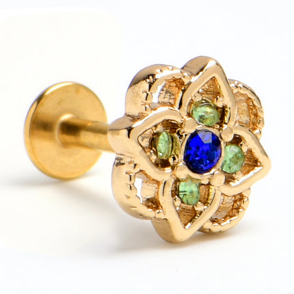 16G 1/4 Blue Gem Gold Tone Celtic Style Labret