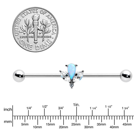 14G White Faux Opal Style Flower Industrial Barbell 38mm