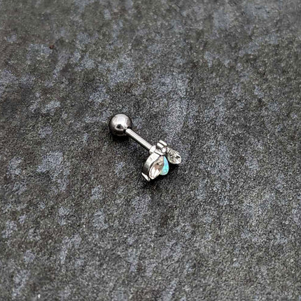 16G 1/4 White Synthetic Opal Flower Cartilage Tragus Earring