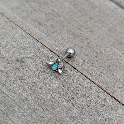 16G 1/4 White Synthetic Opal Flower Cartilage Tragus Earring