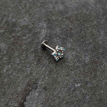 16G 5/16 Clear Blue Gem Opulent Flower Labret Monroe Tragus