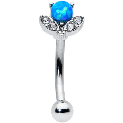 16G 5/16 Clear Gem Blue Faux Opal Style Flower Curved Eyebrow Ring