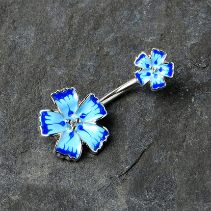 Blue Flower Textured Center Double Mount Belly Ring