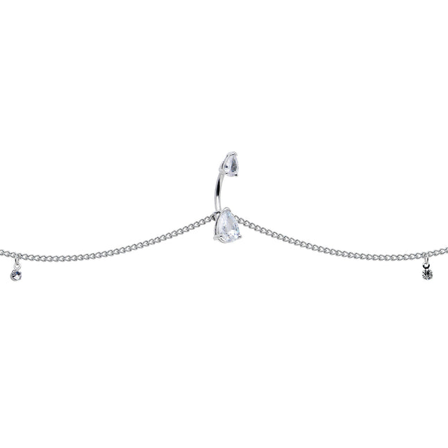 Clear Gem Double Drop Double Mount Belly Ring Belly Chain