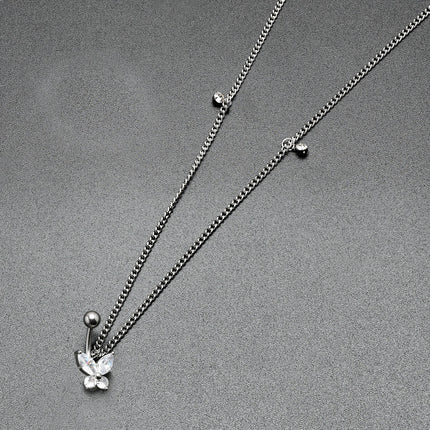 Clear Gem Rococo Butterfly Dangle Belly Ring Belly Chain