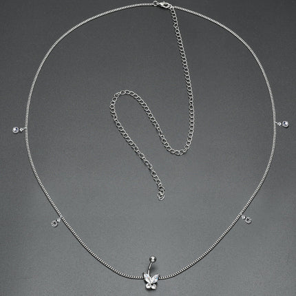 Clear Gem Rococo Butterfly Dangle Belly Ring Belly Chain