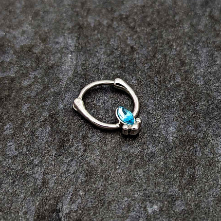 16G 5/16 Blue Gem Deco Oval Cartilage Clicker