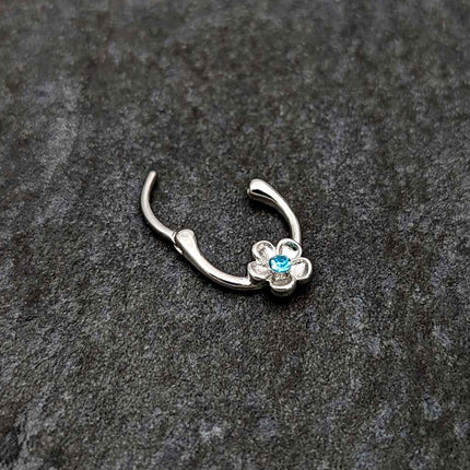 16G 5/16 Blue Gem Sweetheart Flower Cartilage Clicker