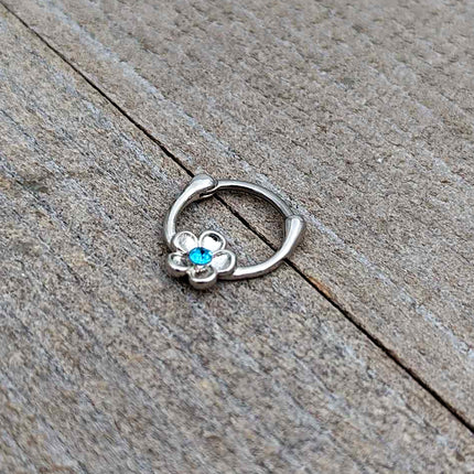 16G 5/16 Blue Gem Sweetheart Flower Cartilage Clicker