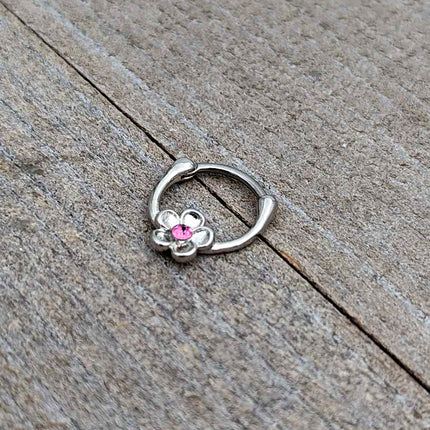 16G 5/16 Pink Gem Sweetheart Flower Cartilage Clicker