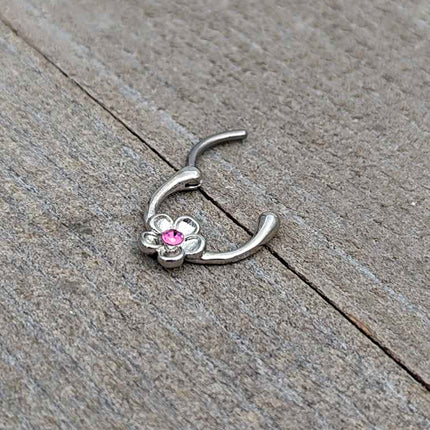 16G 5/16 Pink Gem Sweetheart Flower Cartilage Clicker