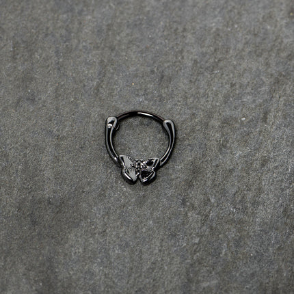 16G 3/8 Black Textured Simple Butterfly Cartilage Clicker