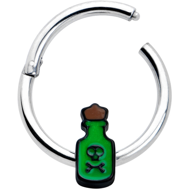 16G 3/8 Poison Green Bottle Glow in the Dark Hinged Segment Ring