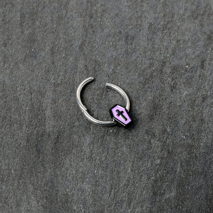 16G 3/8 Creepy Coffin Lt Purple Glow in Dark Hinged Segment Ring