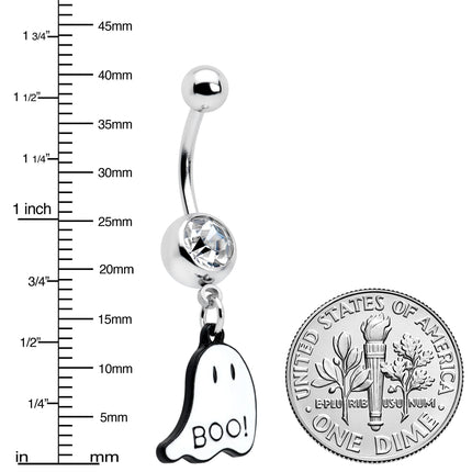Clear Gem White Ghost Glow in the Dark Halloween Dangle Belly Ring