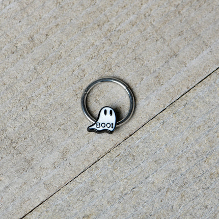 16G 3/8 White Ghost Glow in the Dark Halloween Hinged Segment Ring