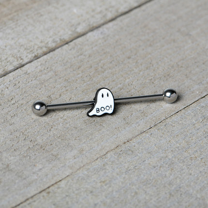 14G Halloween White Ghost Glow in the Dark Industrial Barbell 38mm