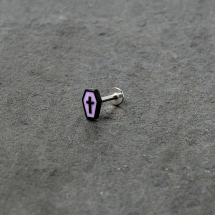 16G 5/16 Creepy Coffin Lt Purple Glow in Dark Labret Monroe Tragus