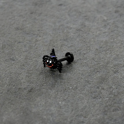 16G 5/16 Black Halloween Witch Smiling Spider Labret Monroe Tragus