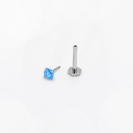 16G 5/16 Blue CZ Gem ASTM F-136 Implant Grade Titanium Hex End Labret Tragus