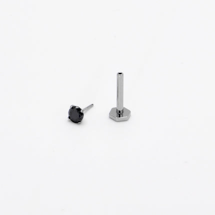 16G 5/16 Black CZ Gem ASTM F-136 Implant Grade Titanium Hex End Labret Tragus