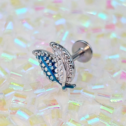 16G 1/4 Lovely Leaves Blue Cartilage Labret