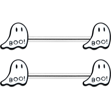 14G 9/16 Halloween Ghost Glow in the Dark Barbell Nipple Ring Set