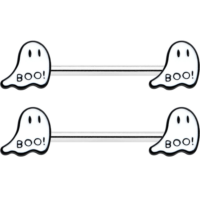 14G 9/16 Halloween Ghost Glow in the Dark Barbell Nipple Ring Set