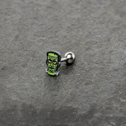 16G 1/4 Frankenstein Head Green Glow in the Dark Cartilage Earring
