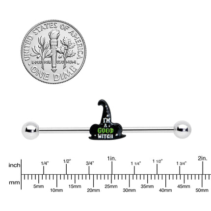 14G Good Witch Hat Glow the Dark Halloween Industrial Barbell 38mm