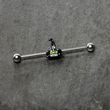 14G Good Witch Hat Glow the Dark Halloween Industrial Barbell 38mm