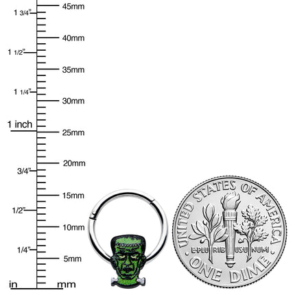 16G 3/8 Frankenstein Head Green Glow in Dark Hinged Segment Ring