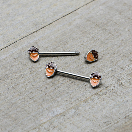 14G 9/16 Autumn Acorn Brown Orange Barbell Nipple Ring Set