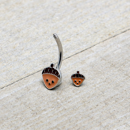 Autumn Acorn Face Brown Fall Double Mount Belly Ring