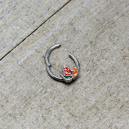 16G 5/16 Tricolor Red Autumn Maple Leaf Hinged Segment Ring