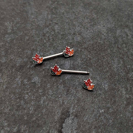 14G 9/16 Autumn Tricolor Maple Leaf Barbell Nipple Ring Set