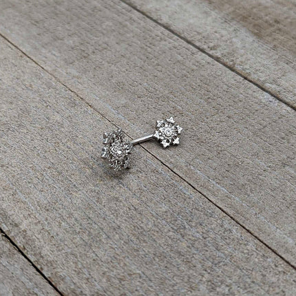 Clear Gem Filigree Winter Snowflakes Double Mount Belly Ring